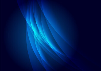 Abstract shiny blue glossy waves minimal elegant background. Vector flowing smooth wavy curved design