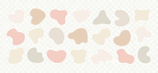 Torn paper pieces for collage. Blush light brown pinkish color palette. Ripped edges frame set. Rough freeform paper blobs. Abstract organic cutout shapes in pale boho baby natural colors
