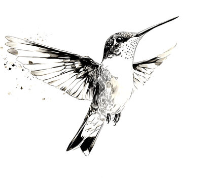 recommend clip art: Ink drawing of a hummingbird, simple design, white background