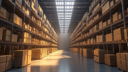 Huge distribution warehouse with high shelves