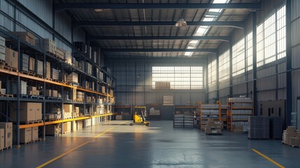 Huge distribution warehouse with high shelves