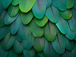 Close-up of vibrant green and blue feathers layered together, showcasing natural texture and color.