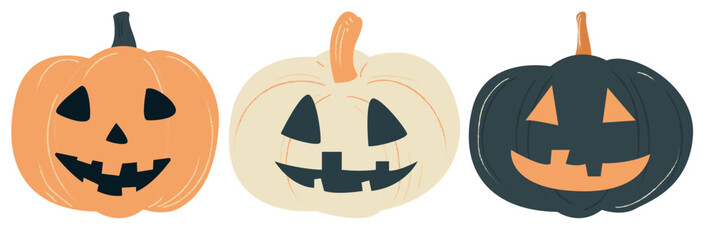 Halloween Vector Pumpkins set,  Spooky Icons and Elements for Halloween Designs
