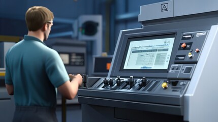 Machine operator programming modern industrial cnc lathe