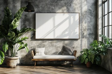 Canvas mockup in modern loft interior, 3d render, Generative AI