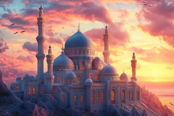majestic and beautiful islamic mosque by generative ai