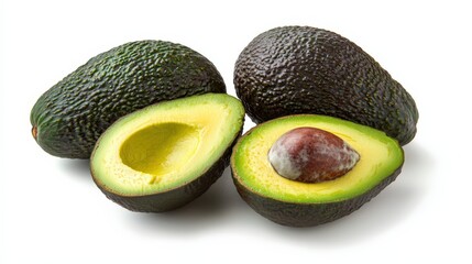 A close up of a green avocado with a brown seed in the middle