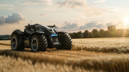 Fototapeta premium Futuristic Autonomous Tractor in Golden Field