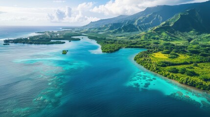 Naklejka premium Aerial View of Serene Lagoon with Turquoise Waters