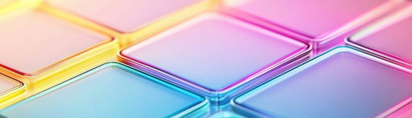 Abstract Glassmorphism Background with Translucent Squares and Neon Lights