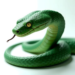 Fototapeta premium Green Snake with yellow eyes on a white background