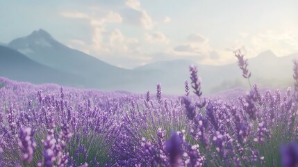 Obraz premium Lavender field under soft sunlight