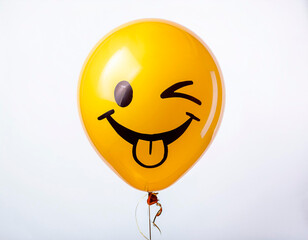 yellow party balloons with emoticon faces. Happiness. With white background