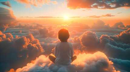 Obraz premium A child on cloud with his back to the camera. The topic is the loss of a child