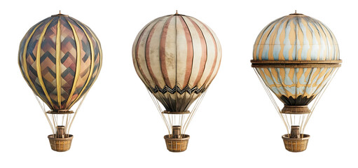 three set of hot air balloon collection isolated transparent background