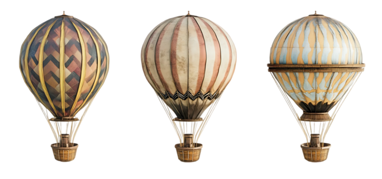 three set of hot air balloon collection isolated transparent background - Powered by Adobe