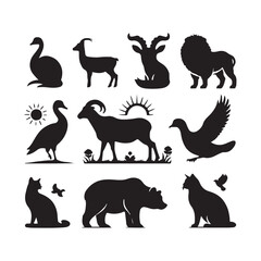 Obraz premium Set of Animals Vector Silhouettes of Various Animal Collection.