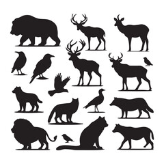 Fototapeta premium Set of Animals Vector Silhouettes of Various Animal Collection.