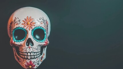 Ornate Skull with Vibrant Floral for Day of the Dead