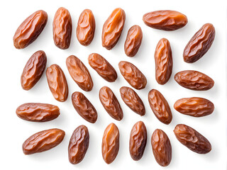 Obraz premium Dry dates isolated on white background. Top view. Flat lay pattern
