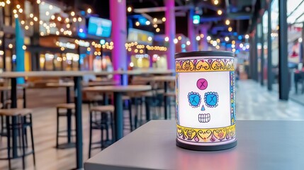 Festive Outdoor Bar and Restaurant with Colorful Lighting and Vibrant Atmosphere