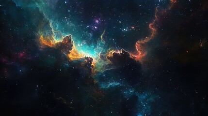 Mesmerizing deep-space galaxy filled with glowing stars and colorful nebulas, symbolizing the vastness and beauty of the cosmos