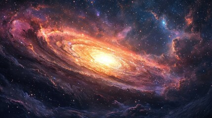 Obraz premium Mesmerizing stars and colorful nebulas swirling in a radiant galaxy, symbolizing the infinite beauty of deep space