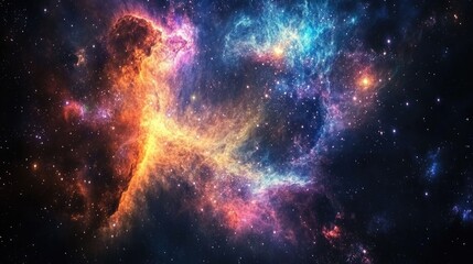 Naklejka premium Stunning galaxy of glowing stars and swirling nebulas, with vibrant colors lighting up the infinite beauty of space
