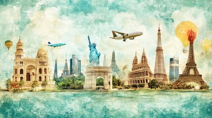 Obraz premium Artistic representation of the cultural exchange facilitated by travel.