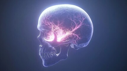 Glowing Transparent Skull with Pulsing Neural Network
