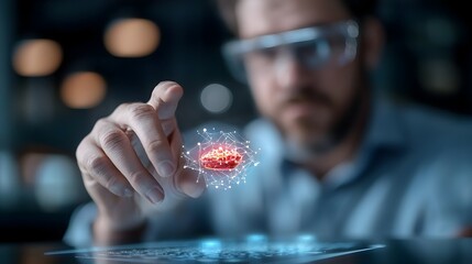 Futuristic holographic displays and interactive technology for efficient digital workforce management and business analytics solutions in the modern office environment