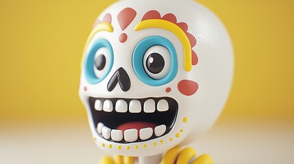 Colorful Dia de los Muertos Skull with Vibrant Folk Art Patterns