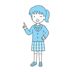 シンプルでかわいい学生イラスト（指差し・ウインク・ブレザー）