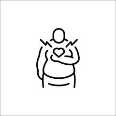 Heart Health Concern icon. Simple icon representing heart health concerns in an overweight individual, ideal for social media, app, and web design. Vector illustration