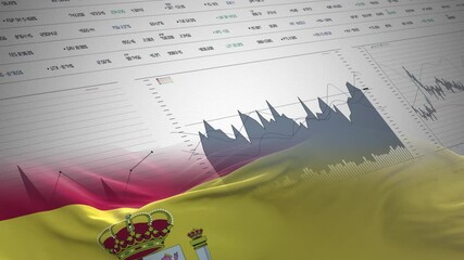 Spain flag - Waving flag on report analytics data statement - Powered by Adobe