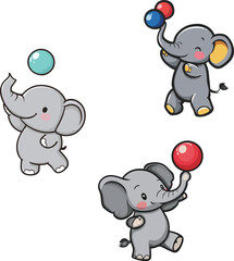 Fototapeta premium Cute Elephants Playing with Balls