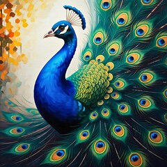 Obraz premium Peacock with Vibrant Feathers Displayed Against a Peacock-themed Background