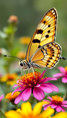 Obraz premium A butterfly is sitting on a yellow flower