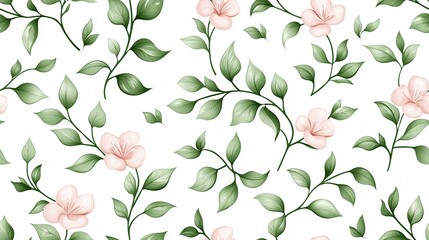 Elegant Floral Pattern with Pink Flowers and Green Leaves for Beautiful Decor