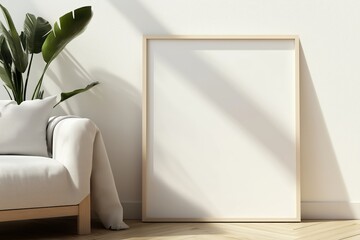 Mock up poster in Living room, Scandinavian decoration, 3d render, 3d illustration