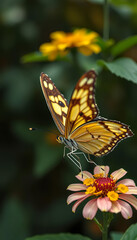 Fototapeta premium A butterfly is sitting on a yellow flower