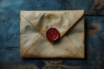 Vintage Sealed Envelope with Red Wax Seal on Rustic Surface