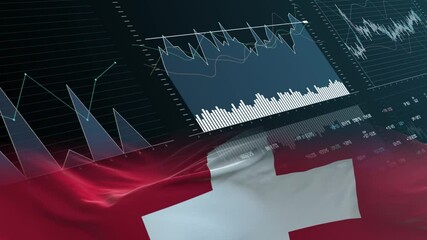 Switzerland flag - Waving flag on report analytics data statement - Powered by Adobe