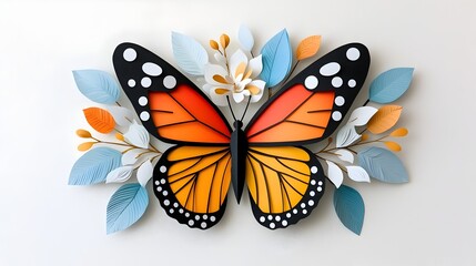 Obraz premium Vibrant Symmetrical Butterfly Silhouette with Layered Colorful Paper Cut Details Delicate and Elegant Nature Inspired Digital or Background