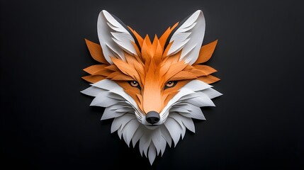 Obraz premium Symmetrical Fox Silhouette Design with Detailed Layered Paper Cut Fur Textures in Minimalist Monochrome Style Suitable for Logo Elements