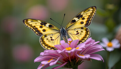 Obraz premium A butterfly is sitting on a yellow flower