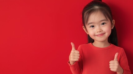 Asian kid girl thumbs up