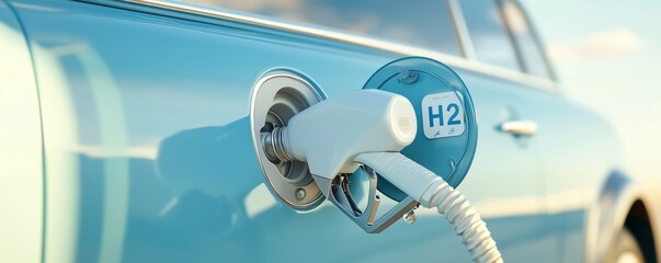 Photorealistic close-up of hydrogen car fueling