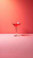 Stylish cocktail glass with a vibrant pink drink against a modern pink gradient background