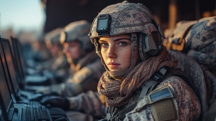 Fototapeta premium Remote learning for military personnel, combining education with the demands of service